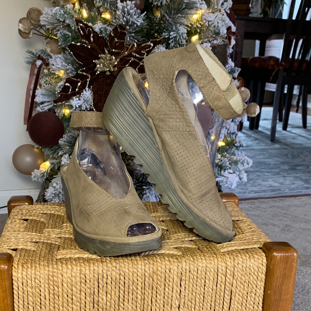 Fly London Beige Wedge Sandals